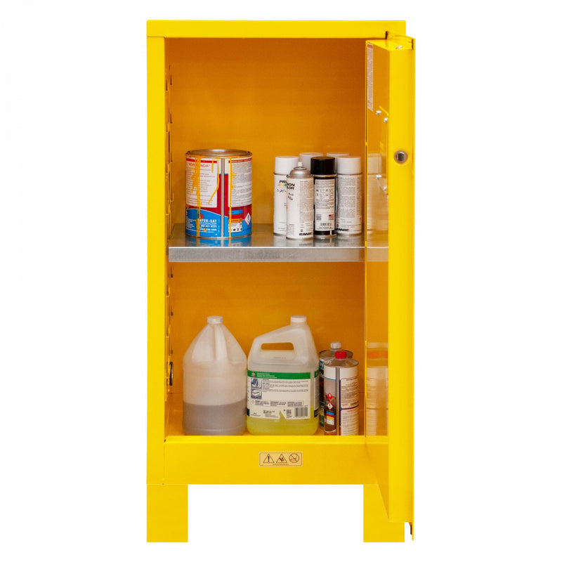 Durham FM Approved, Flammable Storage Cabinet With Legs, 16 Gallon, 1 Door, Manual Close, 1 Shelf, Yellow