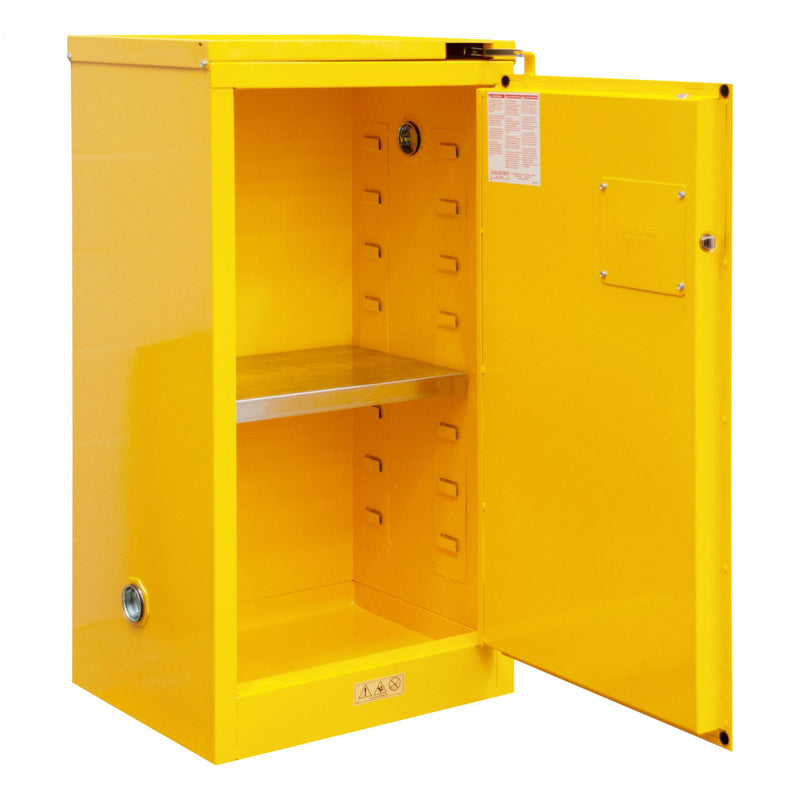 Durham FM Approved, Flammable Storage Cabinet, 16 Gallon, 1 Door, Self Close, 1 Shelf, Safety Yellow