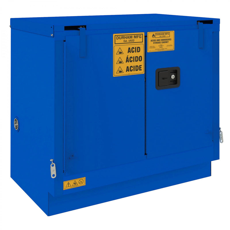 Durham FM Approved, Corrosive Storage Cabinet, 22 Gallon, Under Counter, 2 Doors, Self Close, 1 Shelf