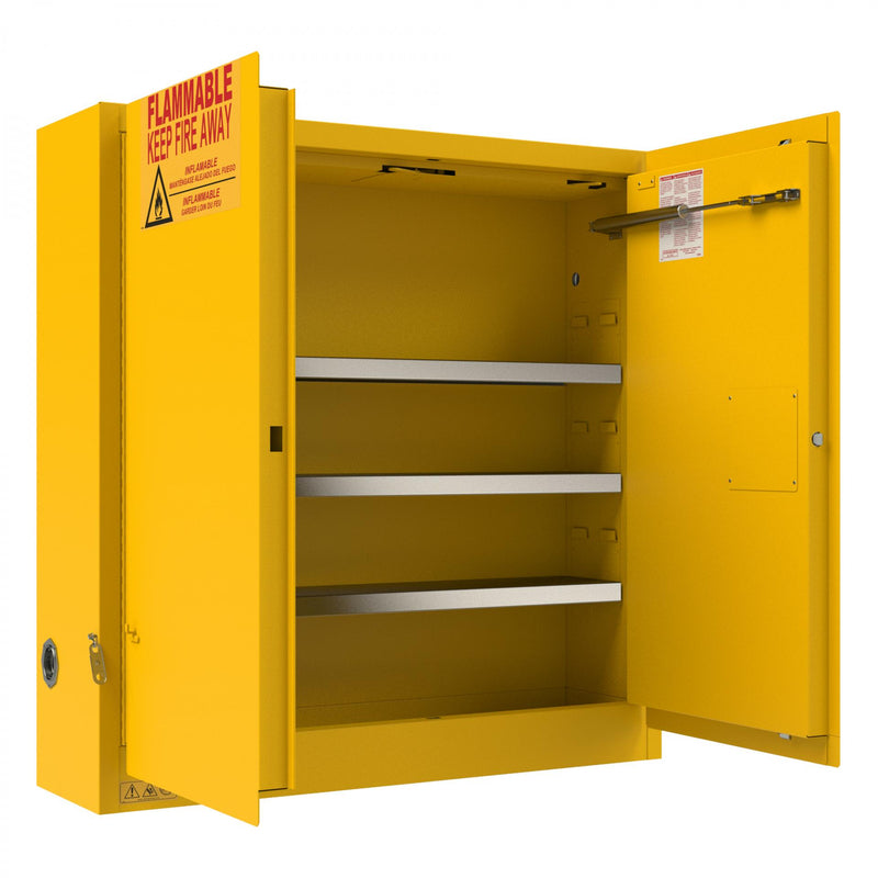 Durham FM Approved, Flammable Storage Cabinet, 24 Gallon, 2 Doors, Self Close, 3 Shelf, Safety Yellow
