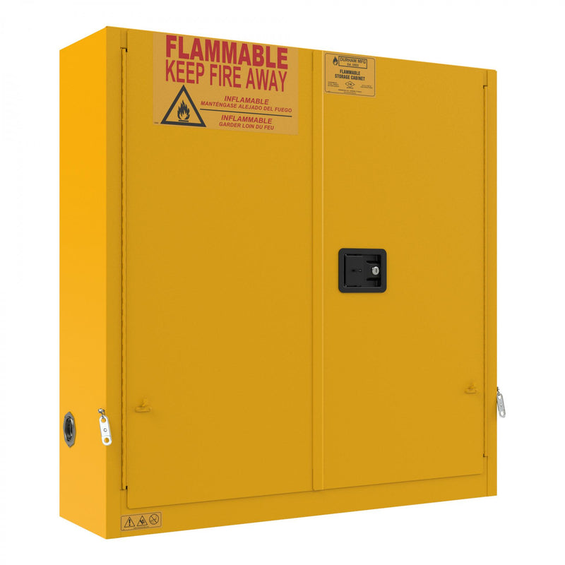 Durham FM Approved, Flammable Storage Cabinet, 24 Gallon, 2 Doors, Self Close, 3 Shelf, Safety Yellow