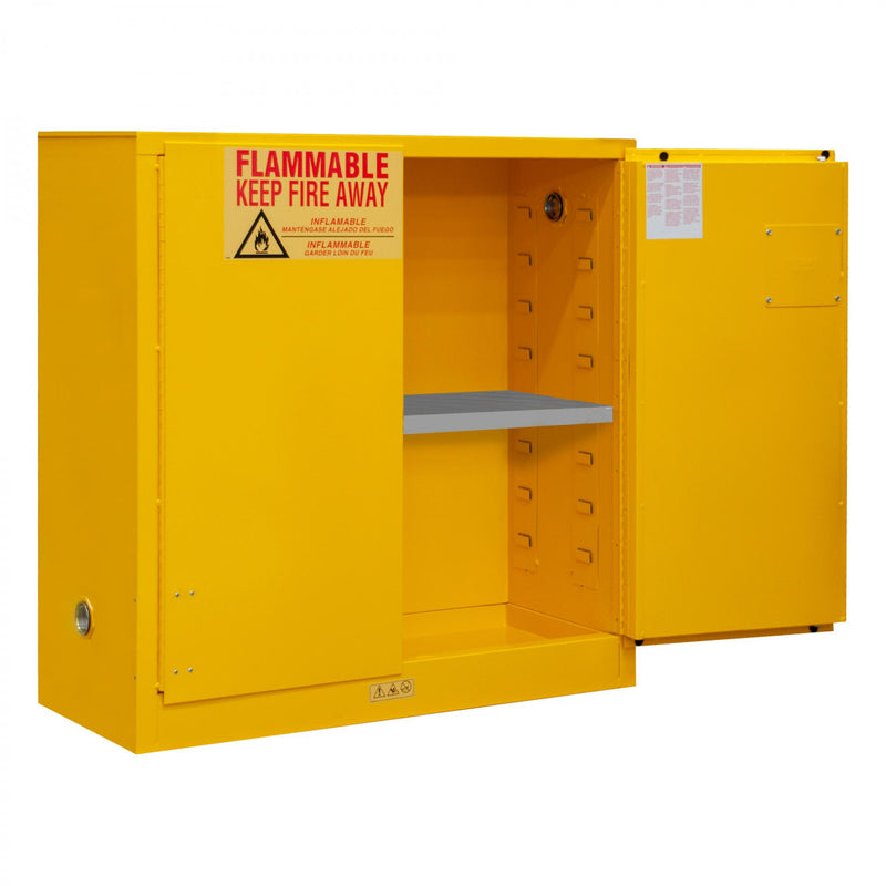 Durham FM Approved, Flammable Storage Cabinet, 30 Gallon, 2 Doors, Manual Close, 1 Shelf, Yellow