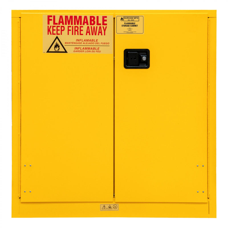 Durham FM Approved, Flammable Storage Cabinet, 30 Gallon, 2 Doors, Manual Close, 1 Shelf, Yellow