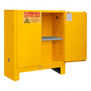 Durham FM Approved, Flammable Storage Cabinet With Legs, 30 Gallon, 2 Doors, Manual Close, 1 Shelf, Yellow