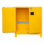 Durham FM Approved, Flammable Storage Cabinet With Legs, 30 Gallon, 2 Doors, Manual Close, 1 Shelf, Yellow