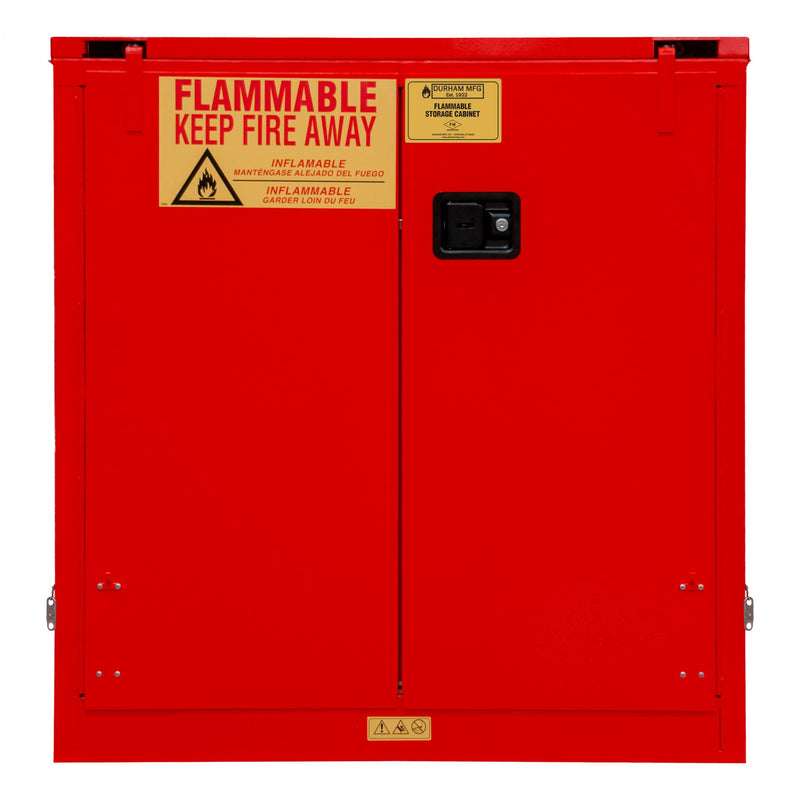 Durham FM Approved, Flammable Storage Cabinet, 30 Gallon, 2 Doors, Self Close, 1 Shelf, Red