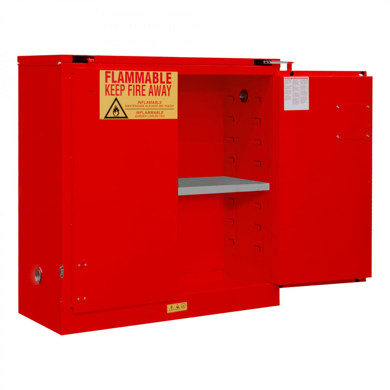 Durham FM Approved, Flammable Storage Cabinet, 30 Gallon, 2 Doors, Self Close, 1 Shelf, Red