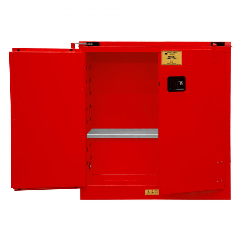 Durham FM Approved, Flammable Storage Cabinet, 30 Gallon, 2 Doors, Self Close, 1 Shelf, Red