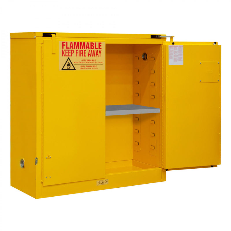 Durham FM Approved, Flammable Storage Cabinet, 30 Gallon, 2 Doors, Self Close, 1 Shelf, Safety Yellow