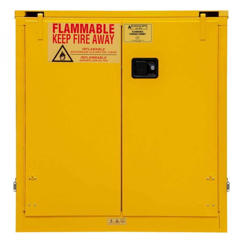 Durham FM Approved, Flammable Storage Cabinet, 30 Gallon, 2 Doors, Self Close, 1 Shelf, Safety Yellow