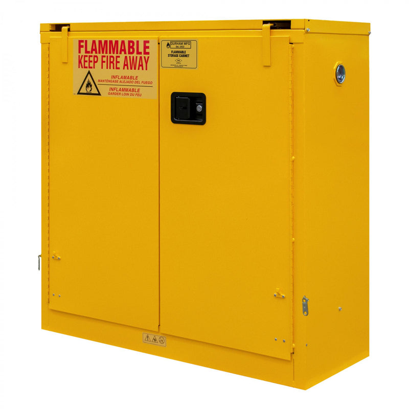 Durham FM Approved, Flammable Storage Cabinet, 30 Gallon, 2 Doors, Self Close, 1 Shelf, Safety Yellow