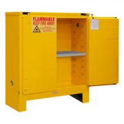 Durham FM Approved, Flammable Storage Cabinet With Legs, 30 Gallon, 2 Doors, Self Close, 1 Shelf, Yellow