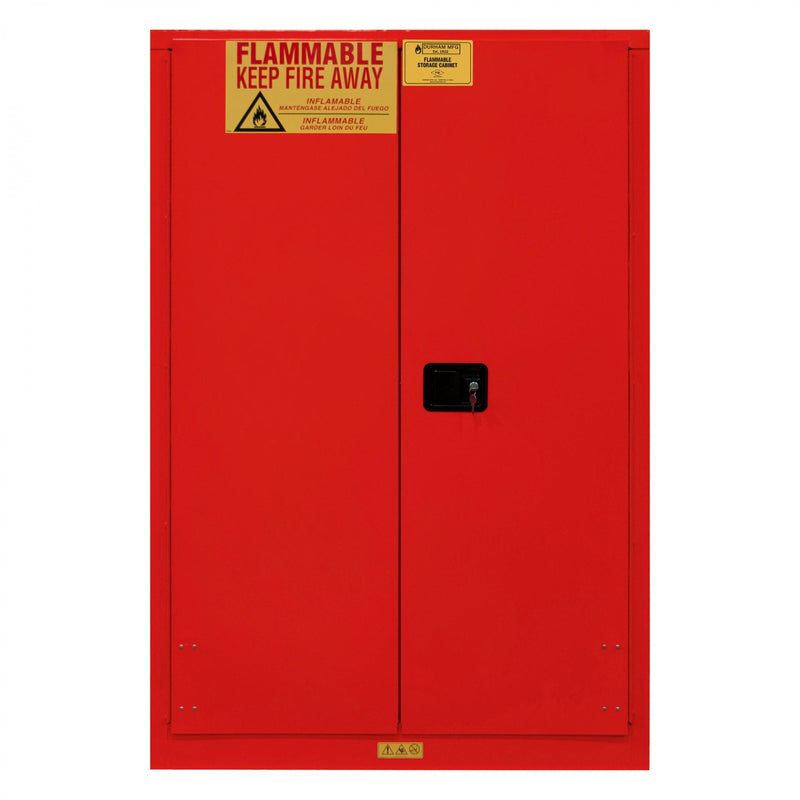 Durham FM Approved, Flammable Storage Cabinet, 45 Gallon, 2 Doors, Manual Close, 2 Shelves, Red