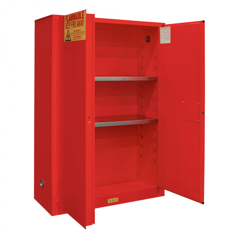 Durham FM Approved, Flammable Storage Cabinet, 45 Gallon, 2 Doors, Manual Close, 2 Shelves, Red