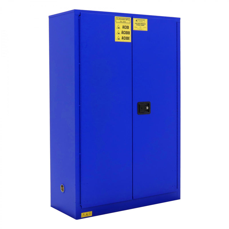 Durham FM Approved, Corrosive Storage Cabinet, 45 Gallon, 2 Doors, Manual Close, 2 Shelves