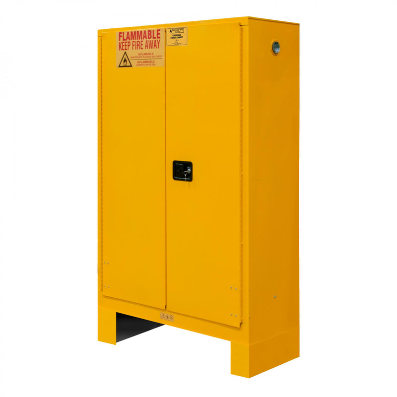 Durham FM Approved, Flammable Storage Cabinet With Legs, 45 Gallon, 2 Doors, Manual Close, 2 Shelves, Yellow