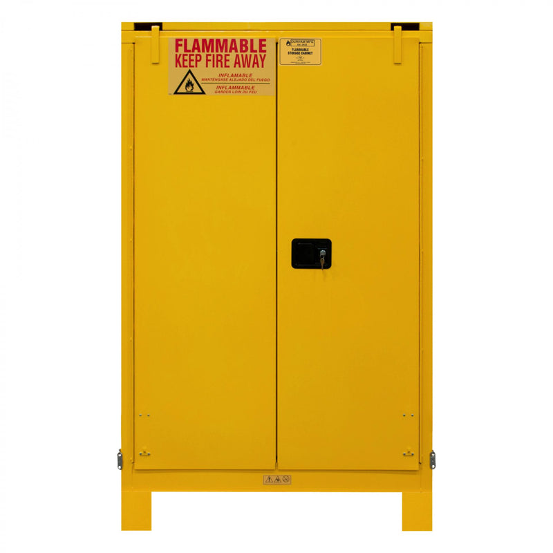 Durham FM Approved, Flammable Storage Cabinet With Legs, 45 Gallon, 2 Doors, Self Close, 2 Shelves, Yellow