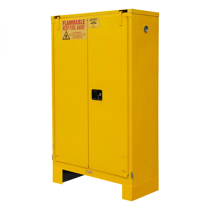 Durham FM Approved, Flammable Storage Cabinet With Legs, 45 Gallon, 2 Doors, Self Close, 2 Shelves, Yellow