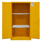 Durham FM Approved, Flammable Storage Cabinet, 60 Gallon, 2 Doors, Manual Close, 2 Shelves, Yellow
