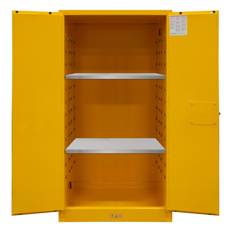 Durham FM Approved, Flammable Storage Cabinet, 60 Gallon, 2 Doors, Manual Close, 2 Shelves, Yellow