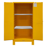 Durham FM Approved, Flammable Storage Cabinet With Legs, 60 Gallon, 2 Doors, Manual Close, 2 Shelves, Yellow