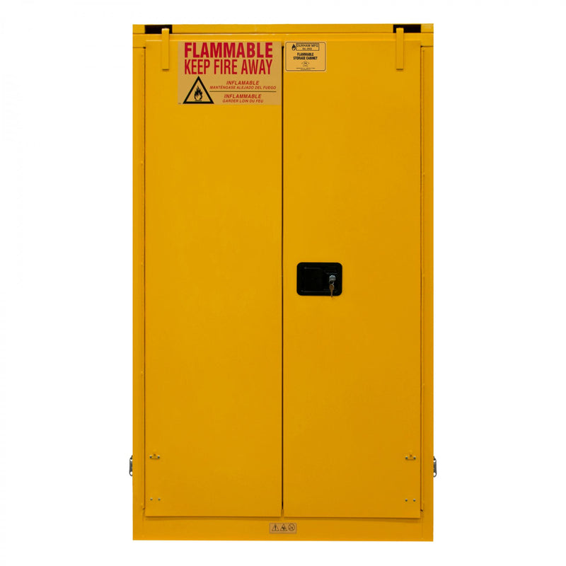 Durham FM Approved, Flammable Storage Cabinet, 60 Gallon, 2 Doors, Self Close, 2 Shelves, Yellow