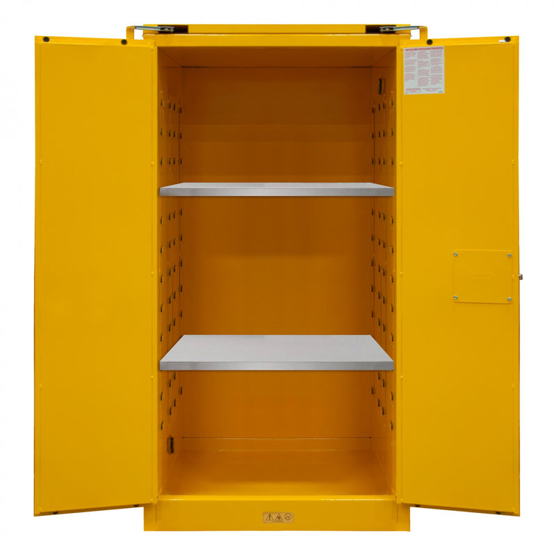 Durham FM Approved, Flammable Storage Cabinet, 60 Gallon, 2 Doors, Self Close, 2 Shelves, Yellow