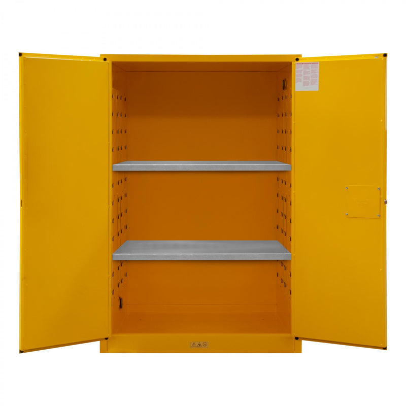 Durham FM Approved, Flammable Storage Cabinet, 90 Gallon, 2 Doors, Manual Close, 2 Shelves, Yellow