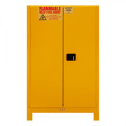 Durham FM Approved, Flammable Storage Cabinet With Legs, 90 Gallon, 2 Doors, Manual Close, 2 Shelves, Yellow