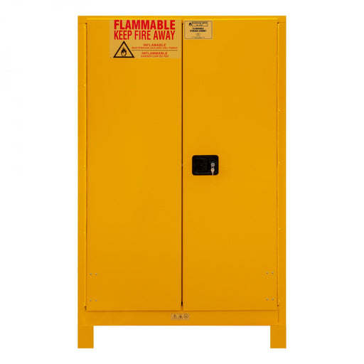 Durham FM Approved, Flammable Storage Cabinet With Legs, 90 Gallon, 2 Doors, Manual Close, 2 Shelves, Yellow