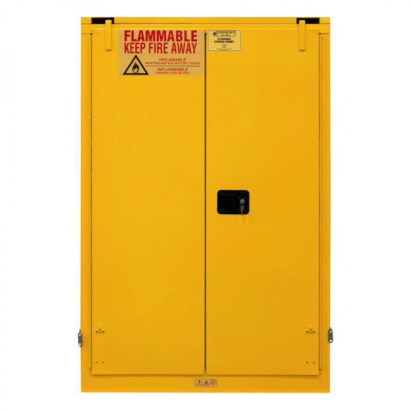 Durham FM Approved, Flammable Storage Cabinet, 90 Gallon, 2 Doors, Self Close, 2 Shelves, Yellow