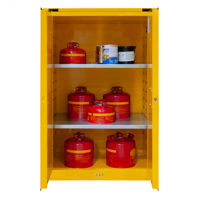 Durham FM Approved, Flammable Storage Cabinet, 90 Gallon, 2 Doors, Self Close, 2 Shelves, Yellow