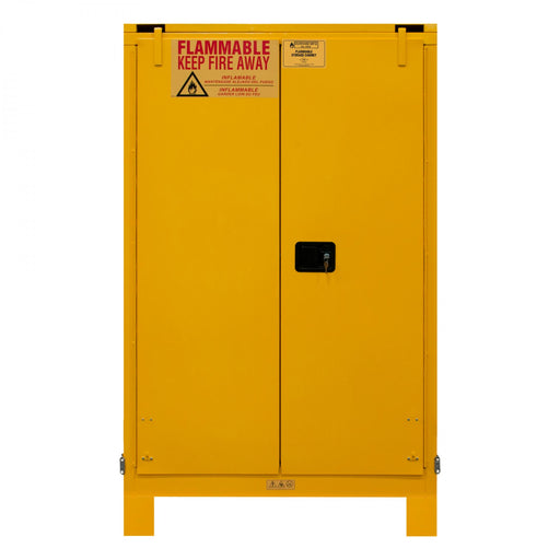 Durham FM Approved, Flammable Storage Cabinet With Legs, 90 Gallon, 2 Doors, Self Close, 2 Shelves, Yellow