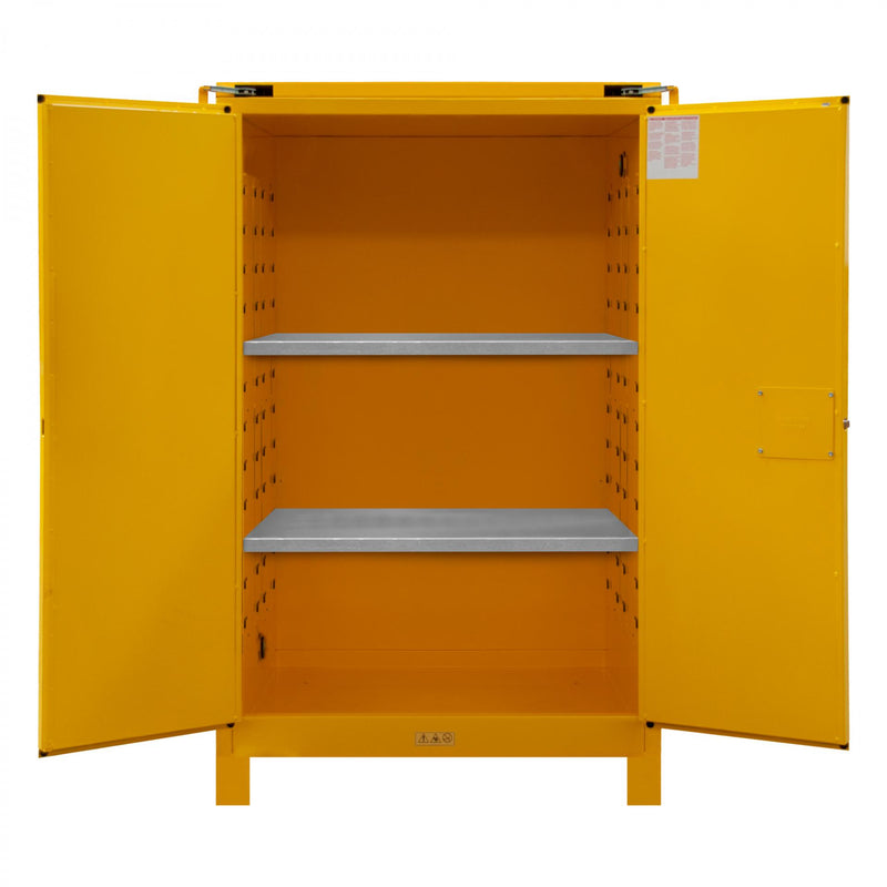 Durham FM Approved, Flammable Storage Cabinet With Legs, 90 Gallon, 2 Doors, Self Close, 2 Shelves, Yellow