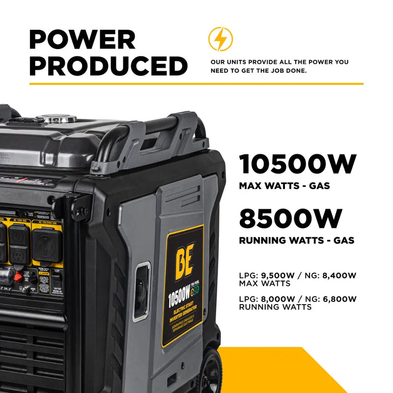 10,500 Watt Tri-Fuel Digital Inverter Generator - BE10500IT BE Power Equipment