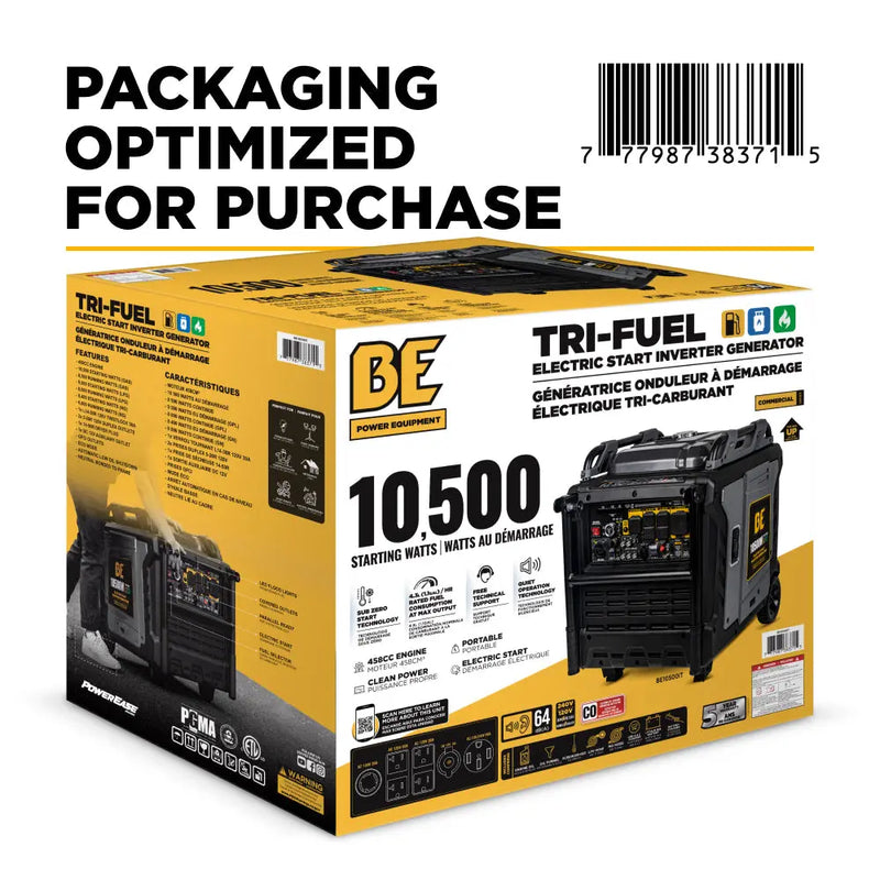 10,500 Watt Tri-Fuel Digital Inverter Generator - BE10500IT BE Power Equipment