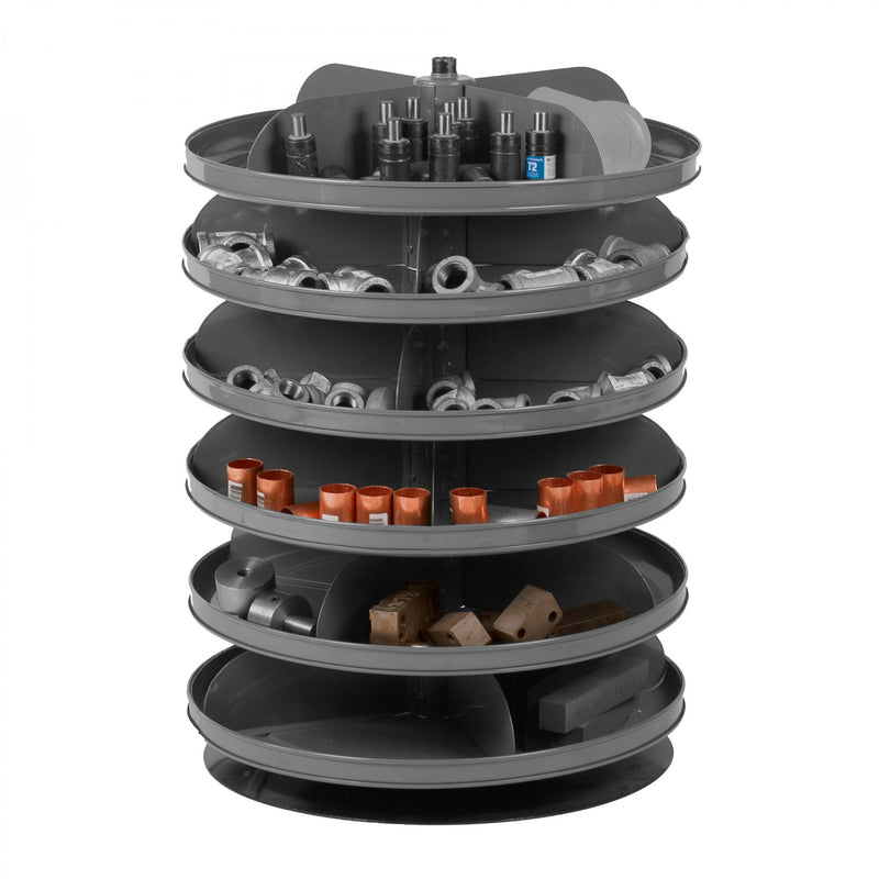 Durham 17" Revolving Rotabin, 4 Shelves, 4 Fixed Dividers Per Shelf, Up to 16 Compartments Per Shelf