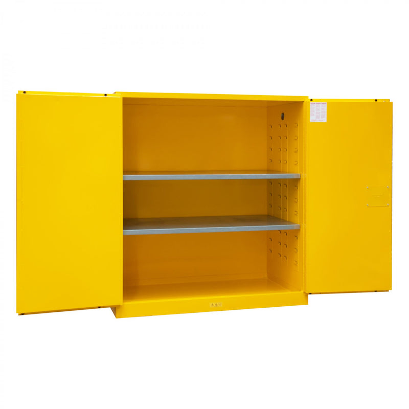 Durham FM Approved, Flammable Storage Cabinet, 120 Gallon, 2 Doors, Manual Close, 2 Shelves, Yellow