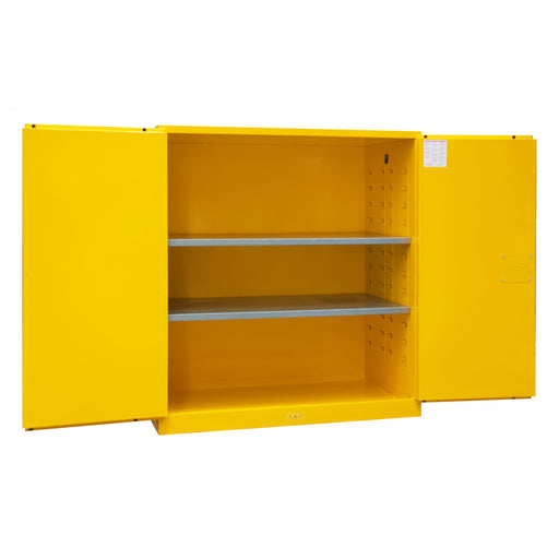 Durham FM Approved, Flammable Storage Cabinet, 120 Gallon, 2 Doors, Manual Close, 2 Shelves, Yellow