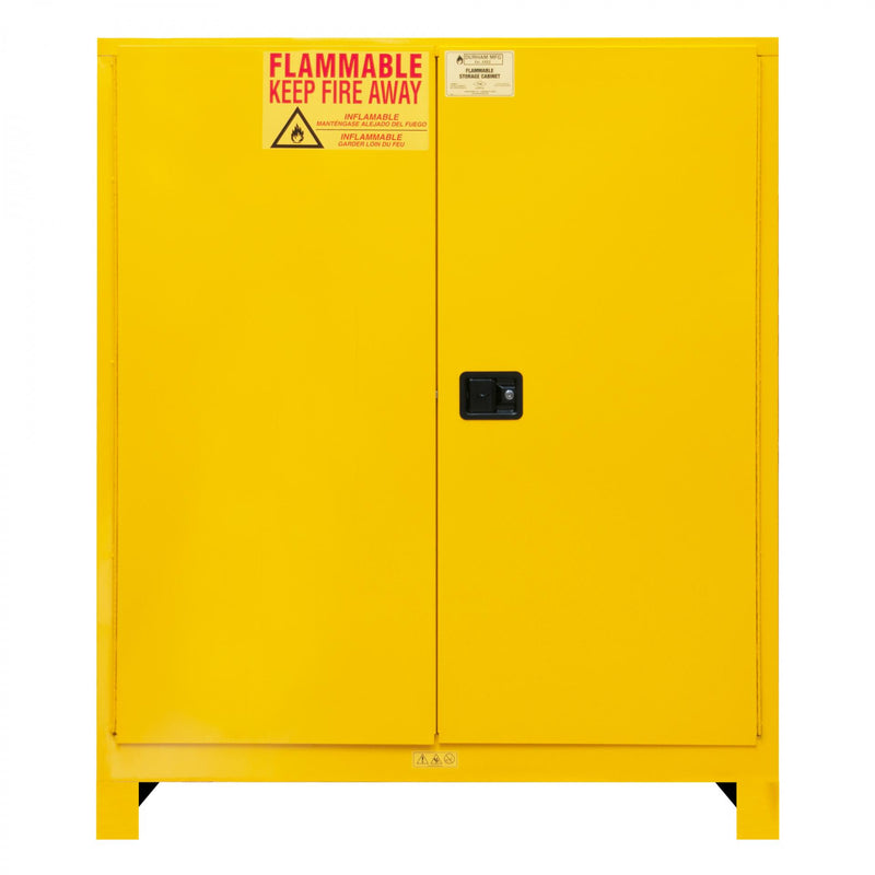 Durham FM Approved, Flammable Storage Cabinet With Legs, 120 Gallon, 2 Doors, Manual Close, 2 Shelves, Yellow