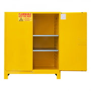 Durham FM Approved, Flammable Storage Cabinet With Legs, 120 Gallon, 2 Doors, Manual Close, 2 Shelves, Yellow