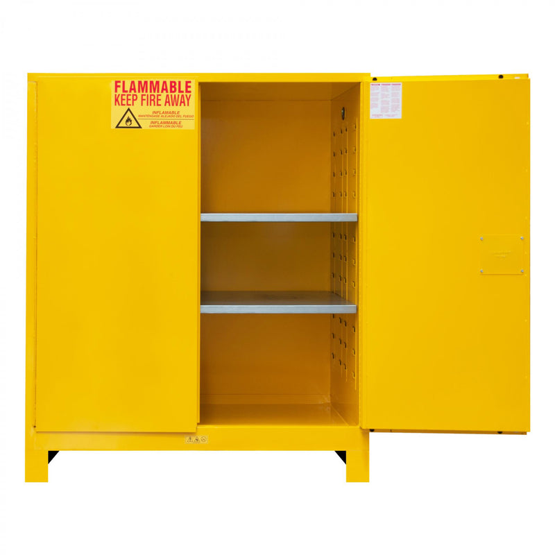 Durham FM Approved, Flammable Storage Cabinet With Legs, 120 Gallon, 2 Doors, Manual Close, 2 Shelves, Yellow