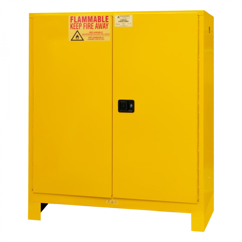 Durham FM Approved, Flammable Storage Cabinet With Legs, 120 Gallon, 2 Doors, Manual Close, 2 Shelves, Yellow