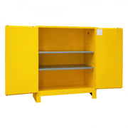 Durham FM Approved, Flammable Storage Cabinet With Legs, 120 Gallon, 2 Doors, Manual Close, 2 Shelves, Yellow