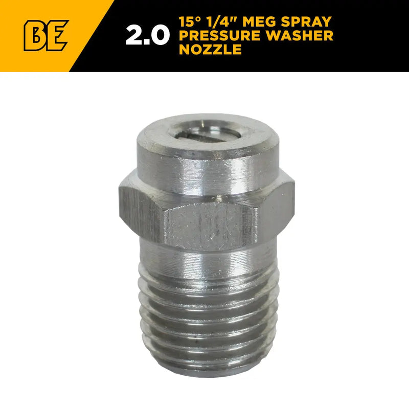 15° 1/4" MEG Spray Pressure Washer Nozzle - 2.0 Orifice BE Power Equipment