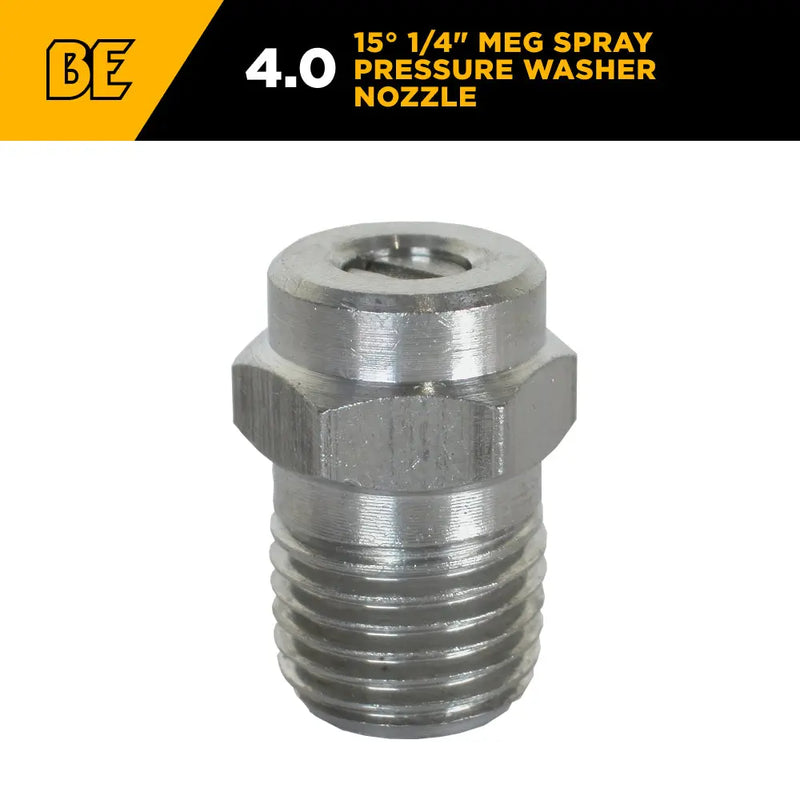 15° 1/4" MEG Spray Pressure Washer Nozzle - 4.0 Orifice BE Power Equipment