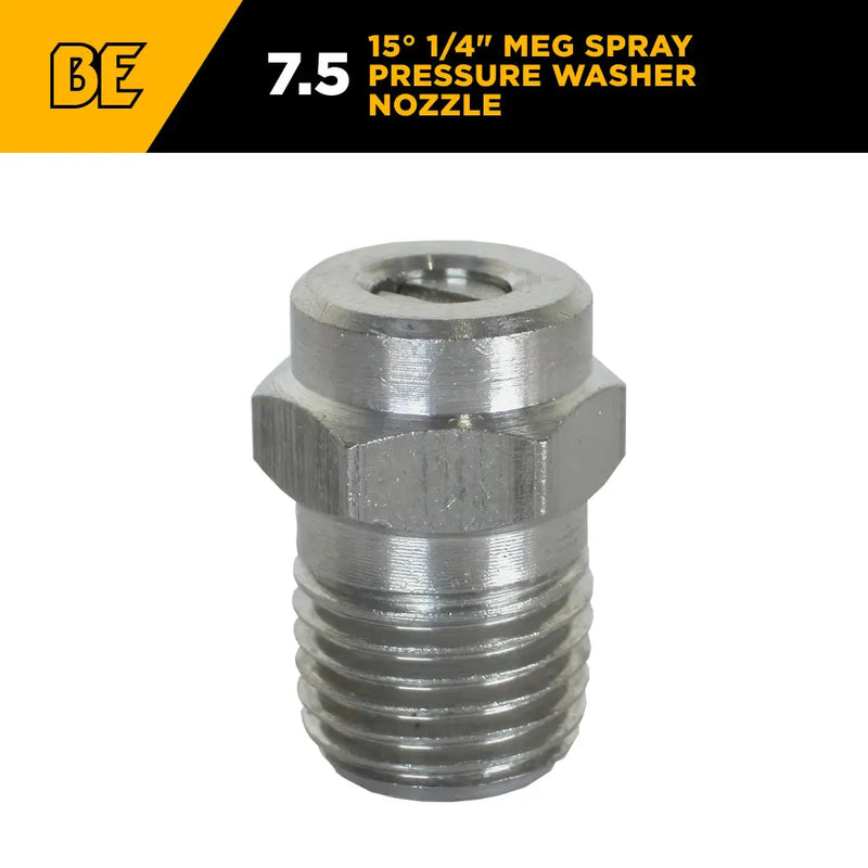 15° 1/4" MEG Spray Pressure Washer Nozzle - 7.5 Orifice BE Power Equipment