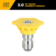 15° Quick Connect Pressure Washer Nozzle – 3.0 Orifice - Retail Ready Packaging BE Power Equipment