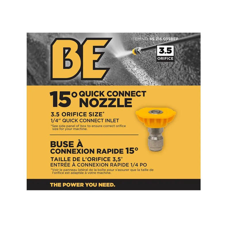 15° Quick Connect Pressure Washer Nozzle – 3.5 Orifice - Retail Ready Packaging BE Power Equipment