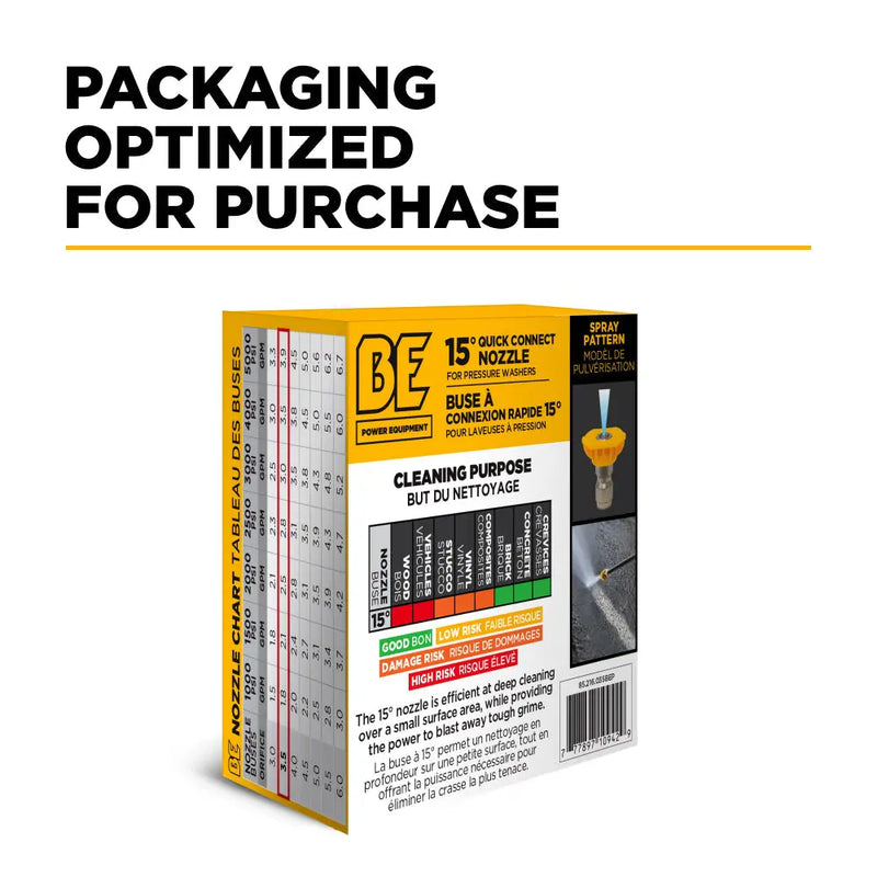 15° Quick Connect Pressure Washer Nozzle – 3.5 Orifice - Retail Ready Packaging BE Power Equipment